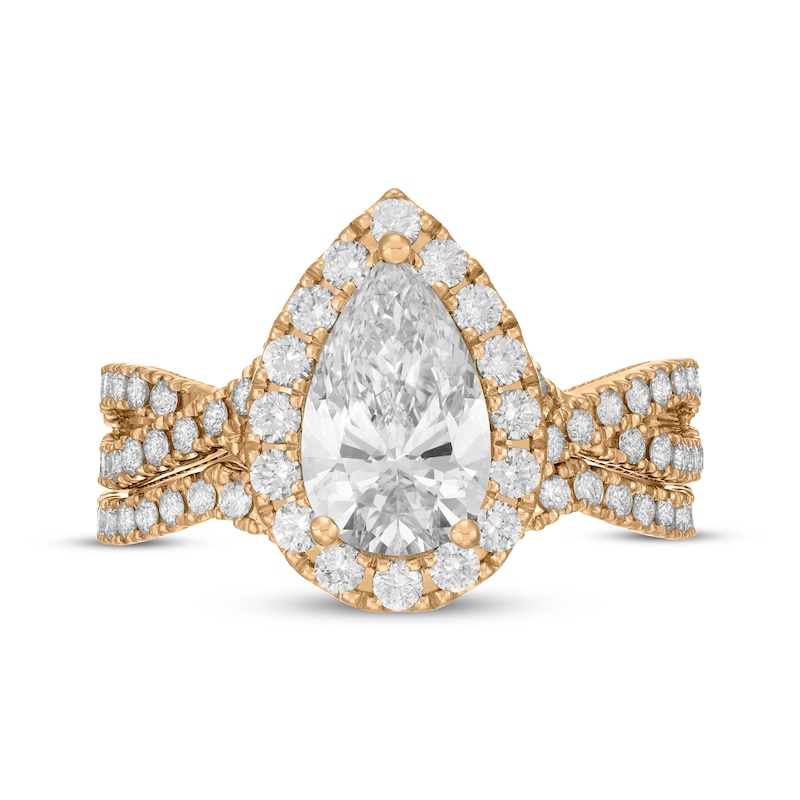 Main Image 3 of Neil Lane Artistry Pear-Shaped Lab-Grown Diamond Halo Bridal Set 2-1/2 ct tw 14K Yellow Gold