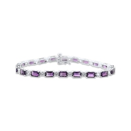 Emerald-Cut Amethyst & White Lab-Created Sapphire Bracelet Sterling Silver 7.5”