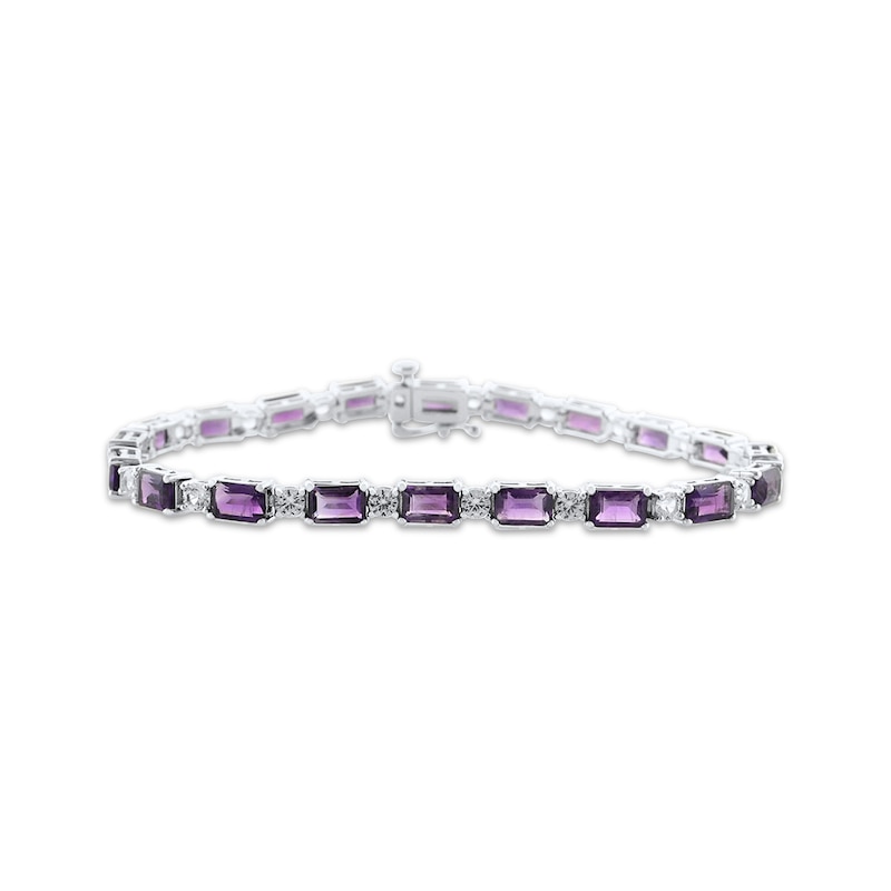 Main Image 1 of Emerald-Cut Amethyst & White Lab-Created Sapphire Bracelet Sterling Silver 7.5”