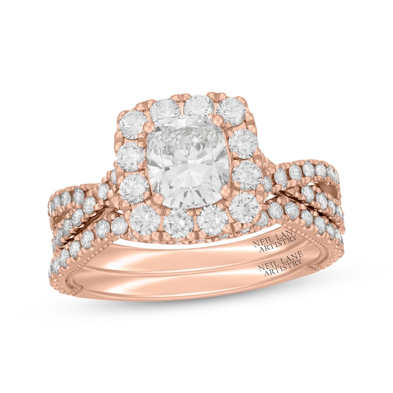 Main Image 1 of Neil Lane Artistry Cushion-Cut Lab-Grown Diamond Bridal Set 2 ct tw 14K Rose Gold