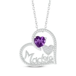 Heart-Shaped Amethyst & White Lab-Created Sapphire &quot;Madre&quot; Heart Necklace Sterling Silver 18&quot;