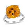 Thumbnail Image 1 of Hexagon-Cut Citrine & Diamond Ring 1/20 ct tw Sterling Silver