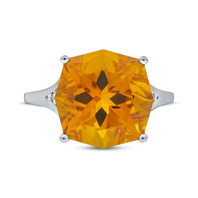 Main Image 2 of Hexagon-Cut Citrine & Diamond Ring 1/20 ct tw Sterling Silver