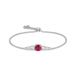 Cushion-Cut Lab-Created Ruby & White Lab-Created Sapphire Bolo Bracelet Sterling Silver