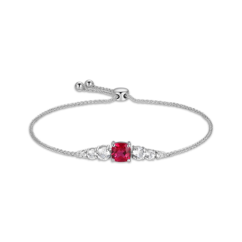 Main Image 1 of Cushion-Cut Lab-Created Ruby & White Lab-Created Sapphire Bolo Bracelet Sterling Silver