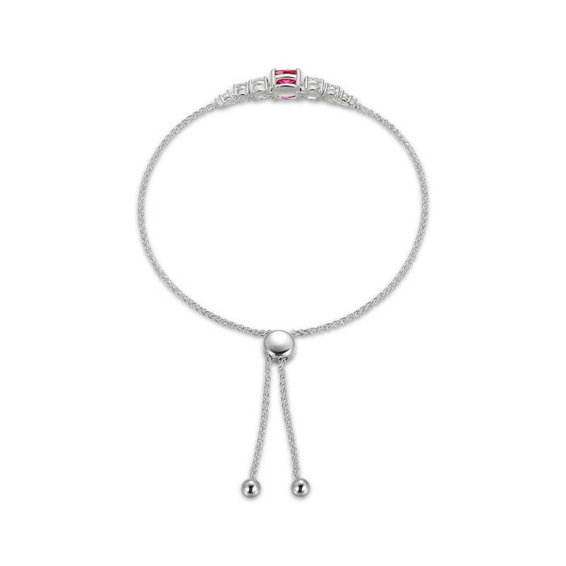 Main Image 2 of Cushion-Cut Lab-Created Ruby & White Lab-Created Sapphire Bolo Bracelet Sterling Silver