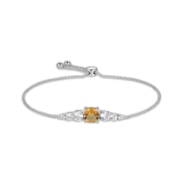 Cushion-Cut Citrine & White Lab-Created Sapphire Bolo Bracelet Sterling Silver