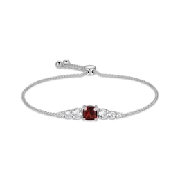 Cushion-Cut Garnet & White Lab-Created Sapphire Bolo Bracelet Sterling Silver