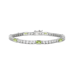 Emerald-Cut Peridot & White Lab-Created Sapphire Bracelet Sterling Silver 7.25&quot;