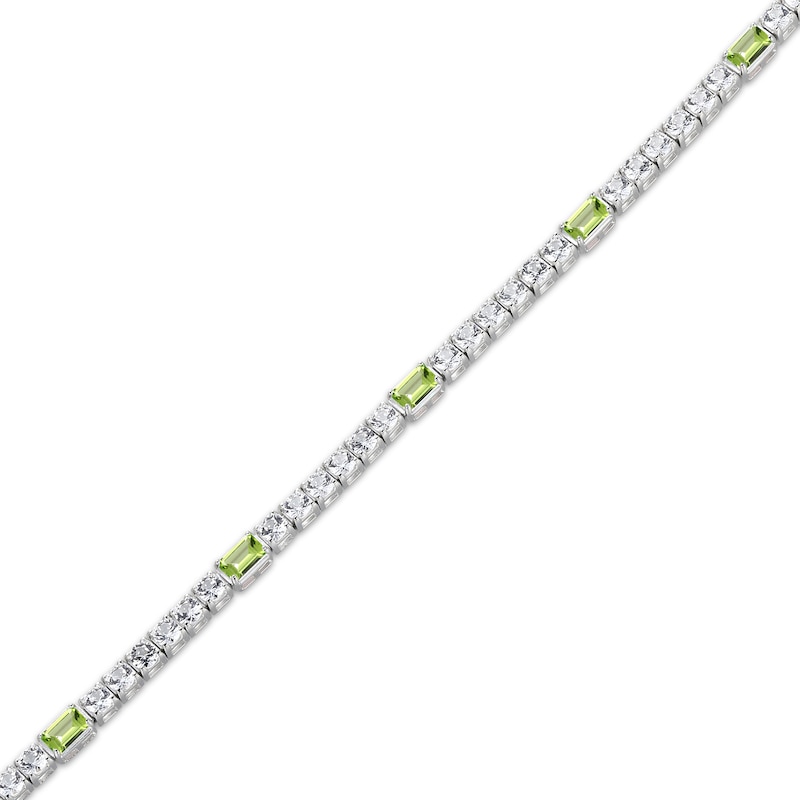 Main Image 2 of Emerald-Cut Peridot & White Lab-Created Sapphire Bracelet Sterling Silver 7.25&quot;