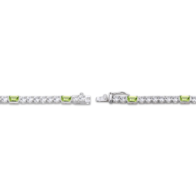 Main Image 3 of Emerald-Cut Peridot & White Lab-Created Sapphire Bracelet Sterling Silver 7.25&quot;