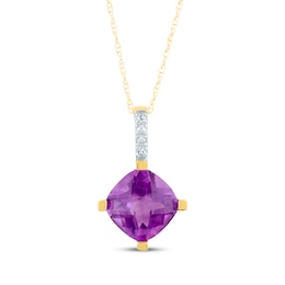 Cushion-Cut Amethyst & Diamond Accent Necklace 10K Yellow Gold 18&quot;