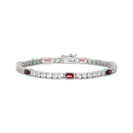 Emerald-Cut Garnet & White Lab-Created Sapphire Station Bracelet Sterling Silver 7.25&quot;