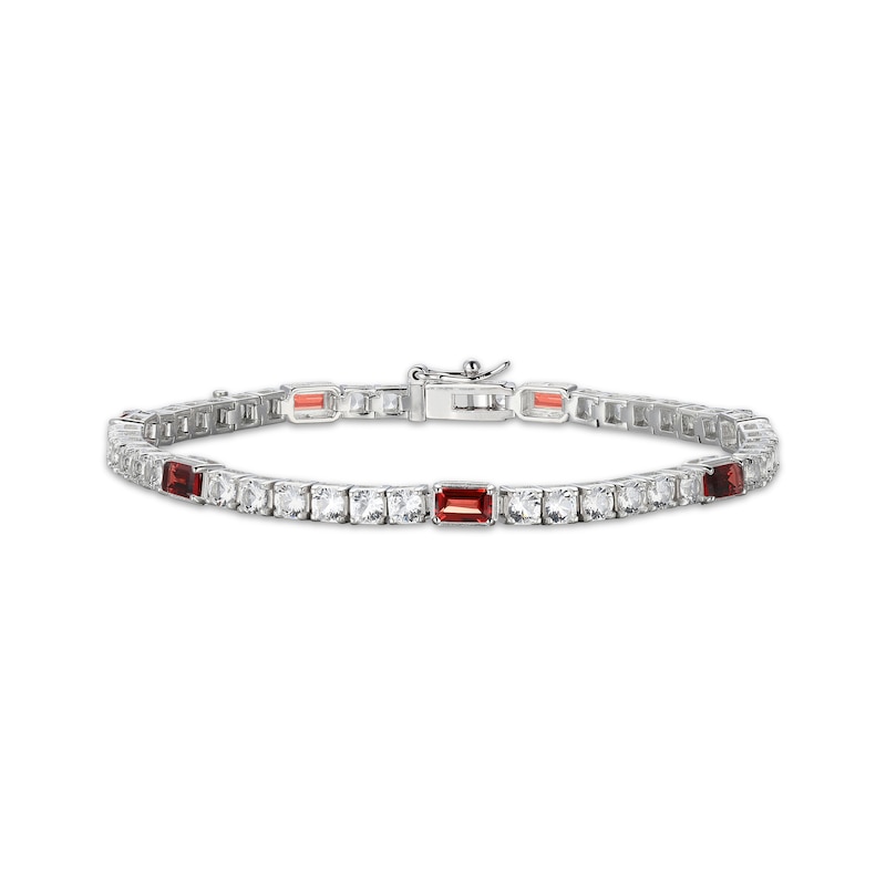 Main Image 1 of Emerald-Cut Garnet & White Lab-Created Sapphire Station Bracelet Sterling Silver 7.25&quot;