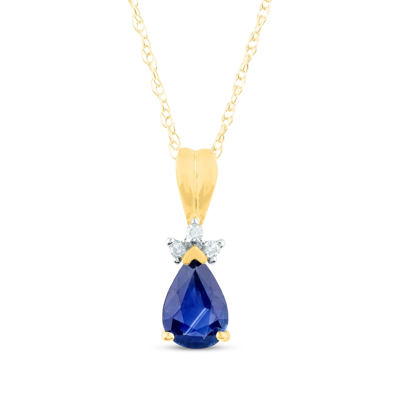 Pear-Shaped Blue Sapphire & Diamond Accent Necklace 10K Yellow Gold 18"