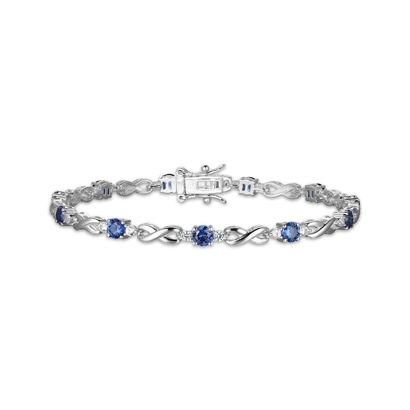 Main Image 1 of Blue & White Lab-Created Sapphire Infinity Bracelet Sterling Silver 7.25&quot;