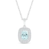 Thumbnail Image 1 of Cushion-Cut Aquamarine & White Lab-Created Sapphire Double Halo Necklace Sterling Silver 18&quot;