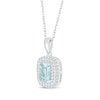 Thumbnail Image 2 of Cushion-Cut Aquamarine & White Lab-Created Sapphire Double Halo Necklace Sterling Silver 18&quot;