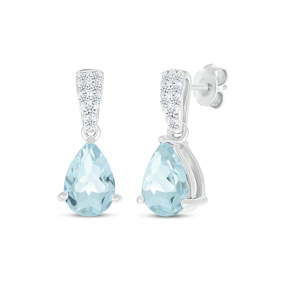 Pear-Shaped Aquamarine & Diamond Drop Earrings 1/15 ct tw 10K White Gold