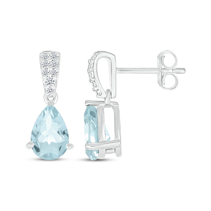 Main Image 3 of Pear-Shaped Aquamarine & Diamond Drop Earrings 1/15 ct tw 10K White Gold