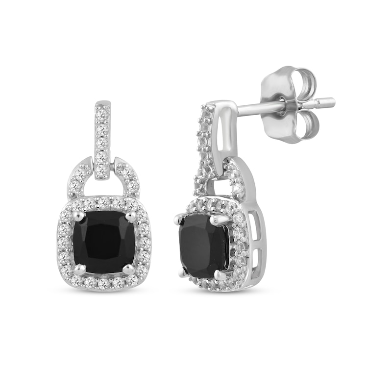 Main Image 1 of Cushion-Cut Black Onyx & White Lab-Created Sapphire Doorknocker Earrings Sterling Silver