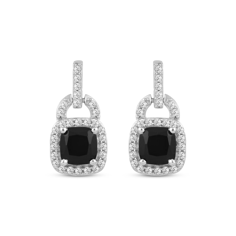 Cushion-Cut Black Onyx & White Lab-Created Sapphire Doorknocker Earrings Sterling Silver