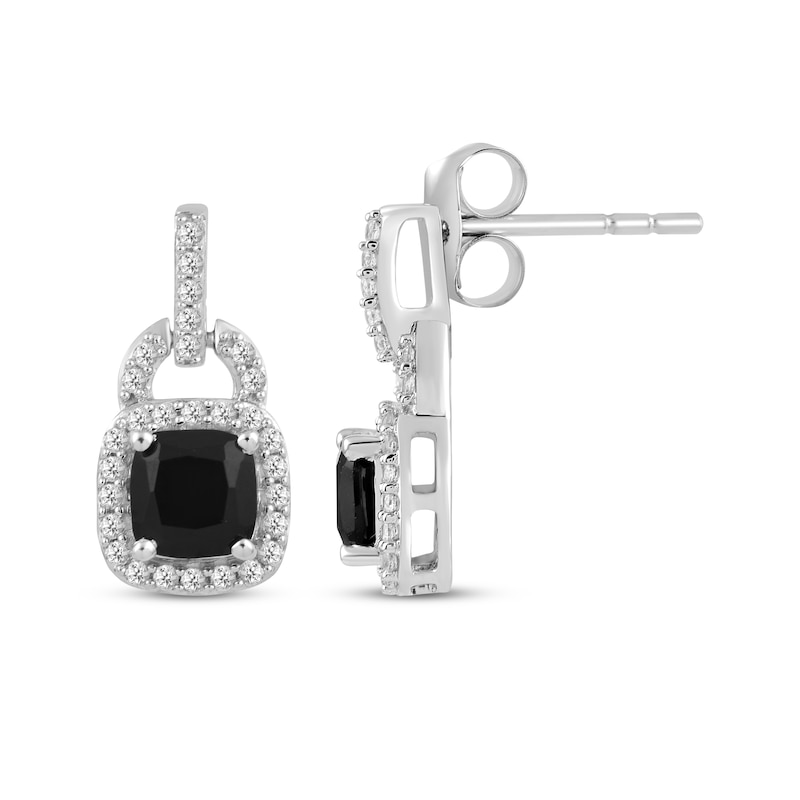 Cushion-Cut Black Onyx & White Lab-Created Sapphire Doorknocker Earrings Sterling Silver