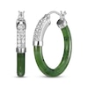 Thumbnail Image 1 of Nephrite Jade & White Lab-Created Sapphire Hoop Earrings