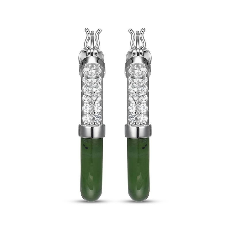 Main Image 2 of Nephrite Jade & White Lab-Created Sapphire Hoop Earrings