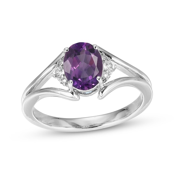 Oval-Cut Amethyst & White Lab-Created Sapphire Ring Sterling Silver