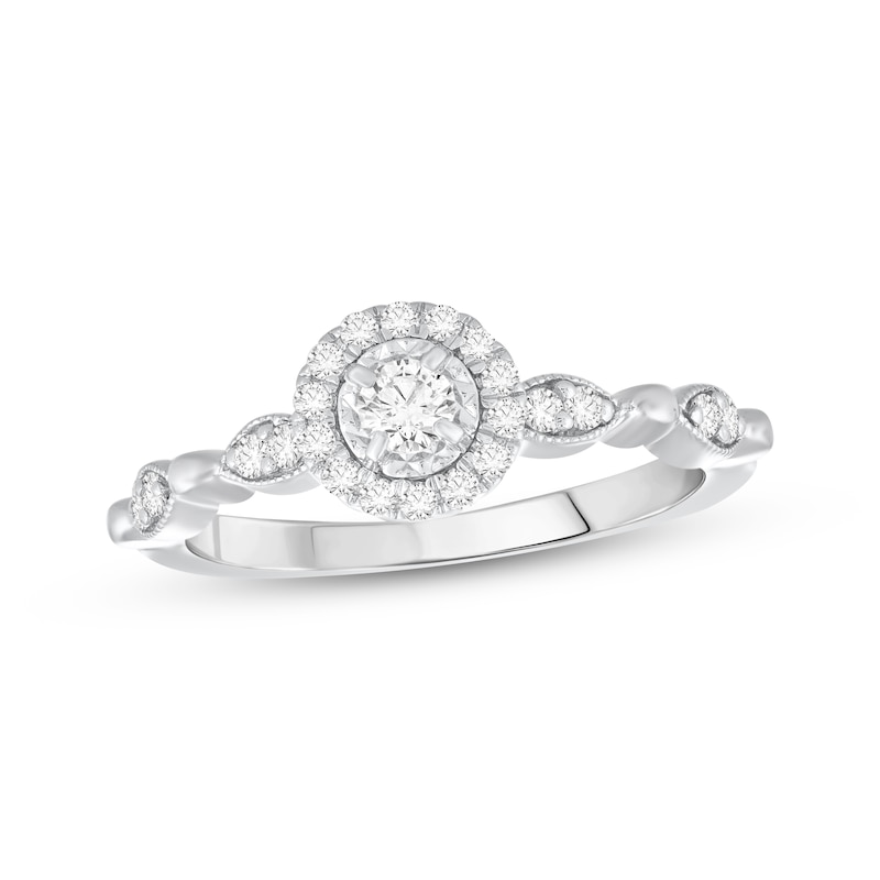 Main Image 1 of Round-Cut Diamond Halo Engagement Ring 1/4 ct tw 10K White Gold