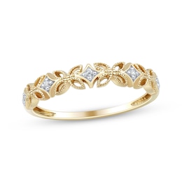 Diamond Accent Filigree Anniversary Ring 10K Yellow Gold
