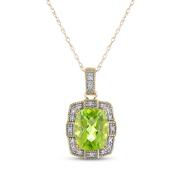 Cushion-Cut Peridot & Diamond Milgrain Frame Necklace 1/15 ct tw 10K Yellow Gold 18&quot;