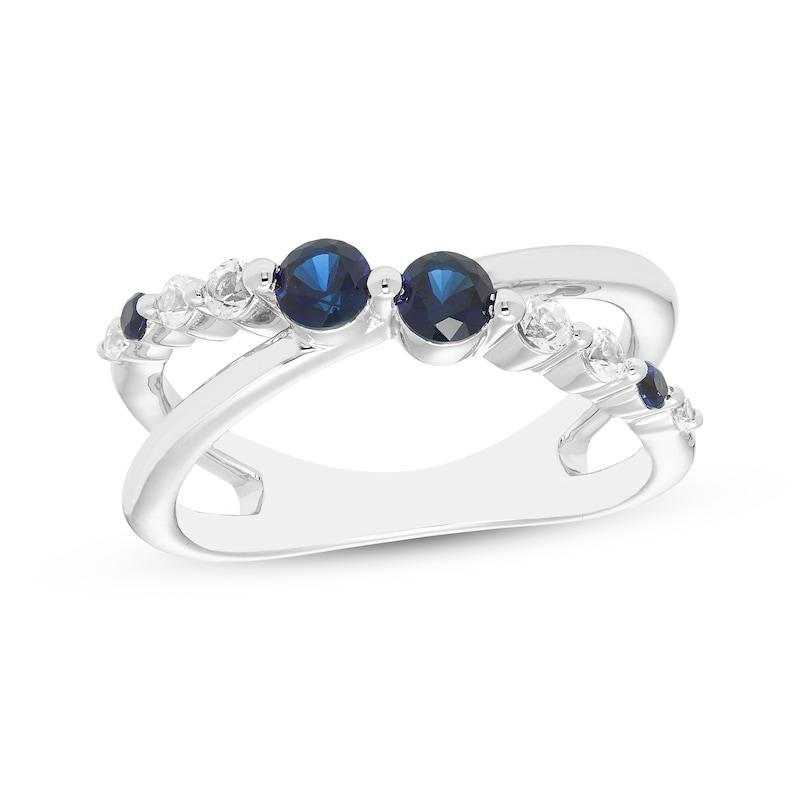 Main Image 1 of Our Story Together Blue & White Lab-Created Sapphire Orbit Ring 10K White Gold