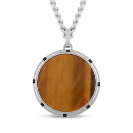 Men's Tiger's Eye Quartz Circle Necklace Stainless Steel & Black Ion Plating 24&quot;