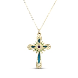 Multi-Color Enamel Cross Necklace 14K Yellow Gold 18&quot;