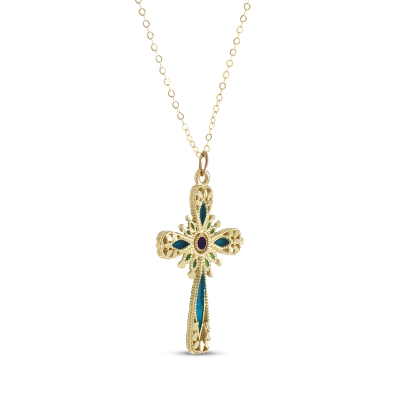 Main Image 2 of Multi-Color Enamel Cross Necklace 14K Yellow Gold 18&quot;