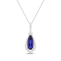 Pear-Shaped Blue Lab-Created Sapphire & White Lab-Created Sapphire Necklace Sterling Silver 18&quot;