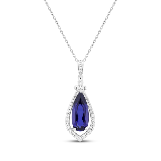 Pear-Shaped Blue Lab-Created Sapphire & White Lab-Created Sapphire Necklace Sterling Silver 18"