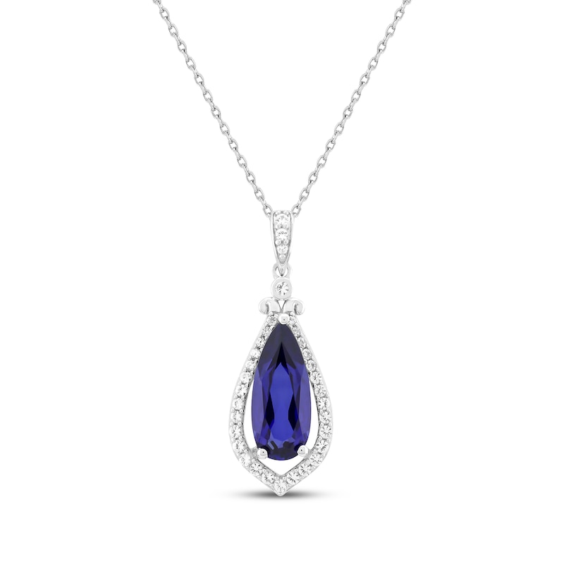 Main Image 1 of Pear-Shaped Blue Lab-Created Sapphire & White Lab-Created Sapphire Necklace Sterling Silver 18&quot;