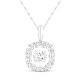 Unstoppable Love Diamond Cushion Halo Necklace 1/3 ct tw 10K White Gold 19&quot;