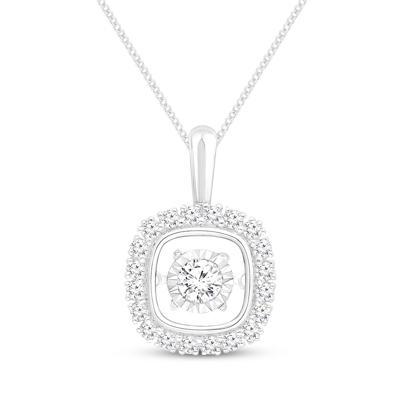 Main Image 1 of Unstoppable Love Diamond Cushion Halo Necklace 1/3 ct tw 10K White Gold 19&quot;