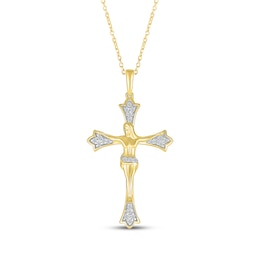 Diamond Crucifix Necklace 1/8 ct tw 14K Yellow Gold 18&quot;