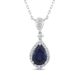 Lab-Grown Diamonds by KAY Pear-Shaped Blue Lab-Created Sapphire Necklace 1/2 ct tw 14K White Gold 18&quot;