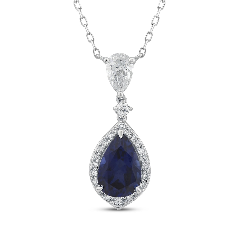 Main Image 1 of Lab-Grown Diamonds by KAY Pear-Shaped Blue Lab-Created Sapphire Necklace 1/2 ct tw 14K White Gold 18&quot;