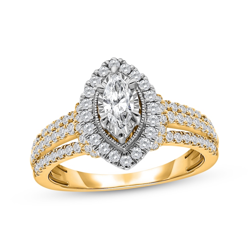 Marquise-Cut Diamond Halo Engagement Ring 1 ct tw 18K Yellow Gold