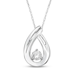 Diamond Solitaire Open Teardrop Necklace 1/10 ct tw 10K White Gold 18&quot; (I/I3)