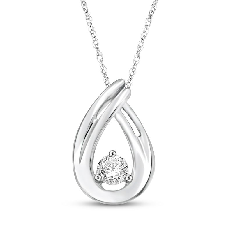 Main Image 1 of Diamond Solitaire Open Teardrop Necklace 1/10 ct tw 10K White Gold 18&quot; (I/I3)