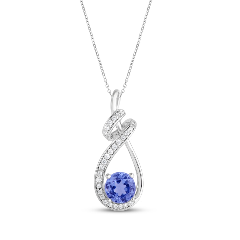 Main Image 1 of Tanzanite & White Topaz Ribbon Necklace Sterling Silver 18&quot;