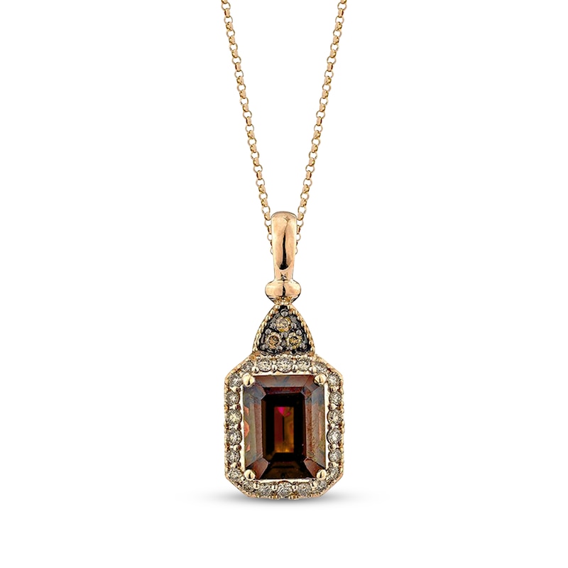 Main Image 1 of Le Vian Octagon-Cut Chocolate Quartz Necklace 1/4 ct tw Diamonds 14K Honey Gold 19&quot;